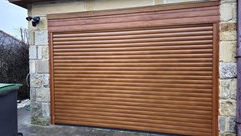 Golden oak insulated garage door